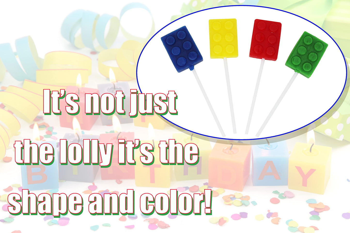 Brick Building Block Party Suckers - 12 Pack Brick Lollipops for Brick Birthday Party Favors - Sweet Color Brick Candy for Brick