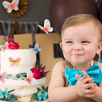 Edible Butterfly Cake Toppers 40-Pcs Mixed Size Wafer Paper Butterfly Cupcake Toppers Edible Butterflies Decorations For Happy B