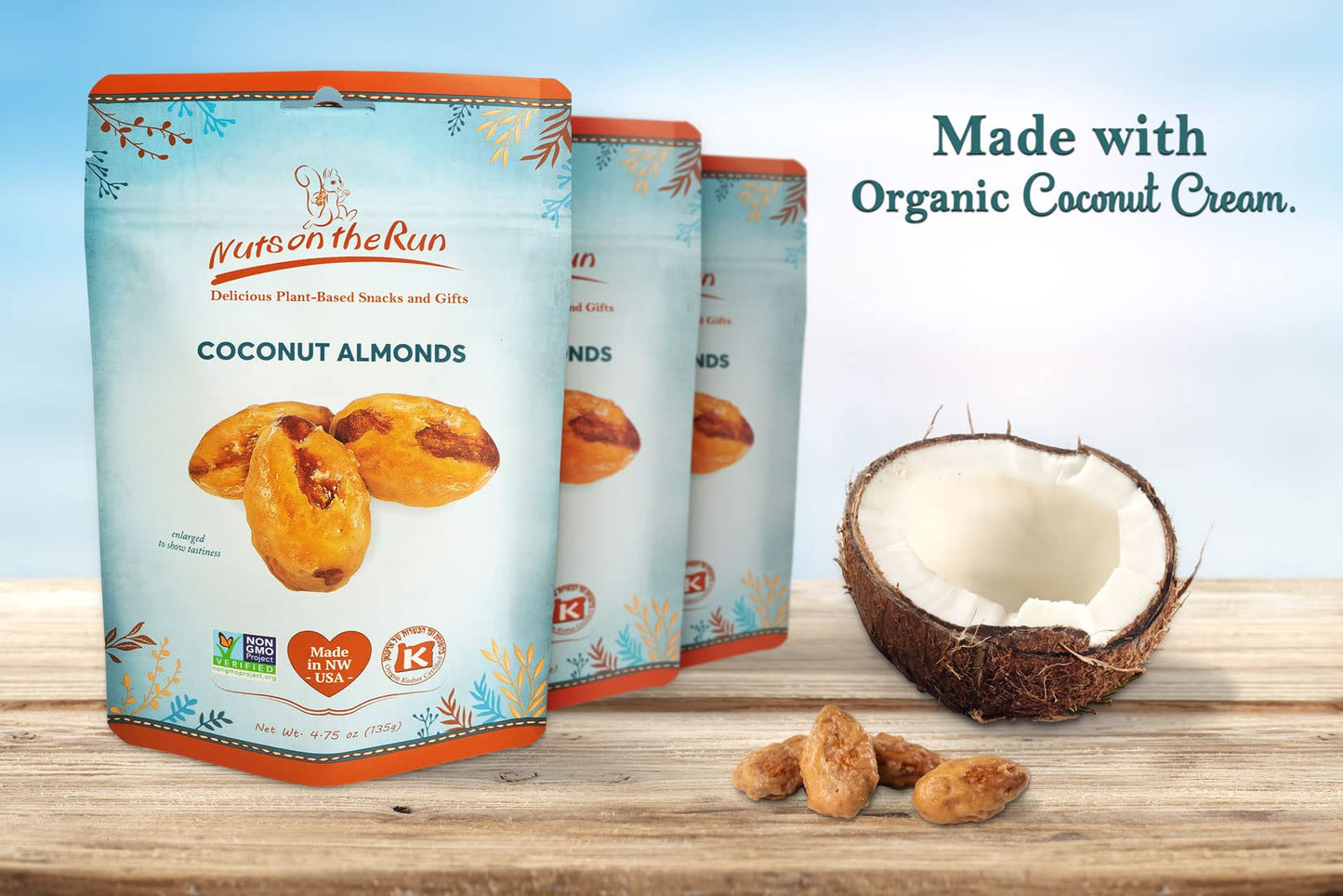 Nuts on the Run Coconut Almonds - Vegan, Gluten-free, Kosher - 4.75oz (Pack of 3)