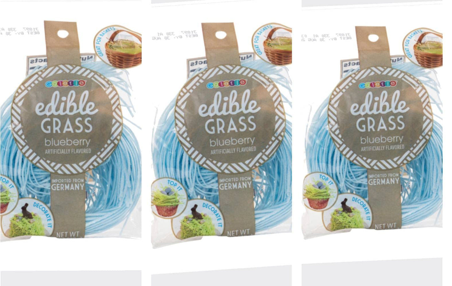 Grandys Candys Edible Easter Grass Bundle - Blueberry Flavor, 3 Individual Packages