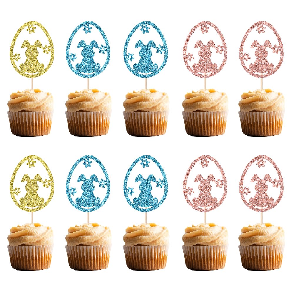 Fmiyuneea 20Pc Happy Easter Cupcake Topper-Glitter For Easter Day Bunny Theme Party Baby ShowerHappy Birthday Party Decoration