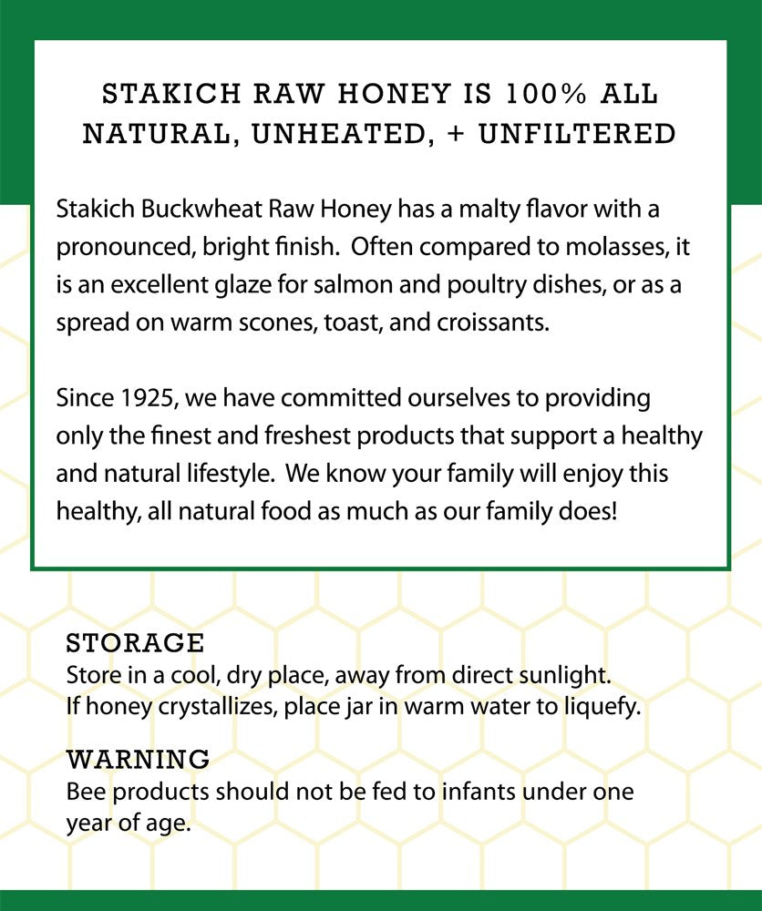 Stakich Buckwheat Antioxidant Raw Honey - Pure, Unprocessed, Unheated, Kosher (40 Ounce)