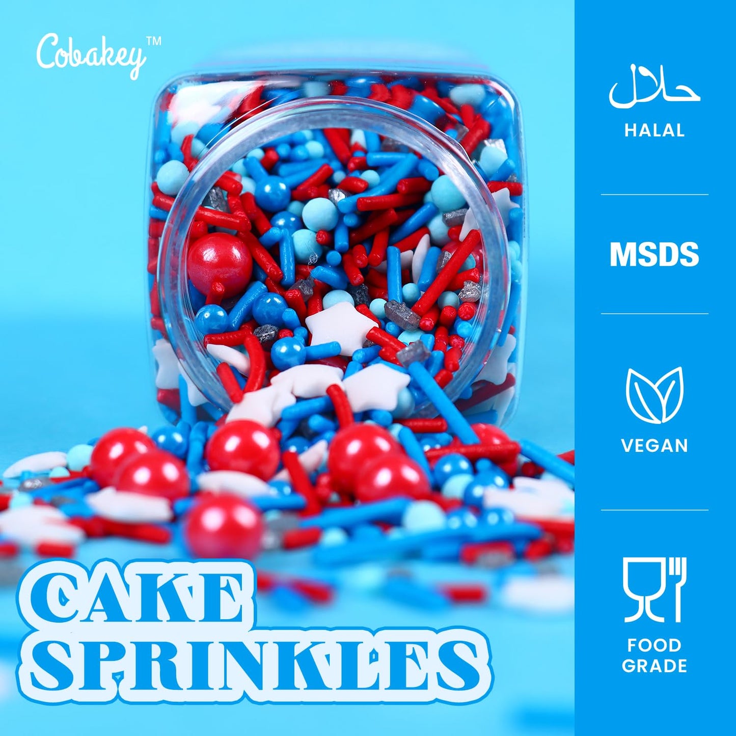 Cobakey Patriotic Sprinkles - Red White & Blue Cupcake Toppings, 4.23 Ounce for 4th of July Desserts