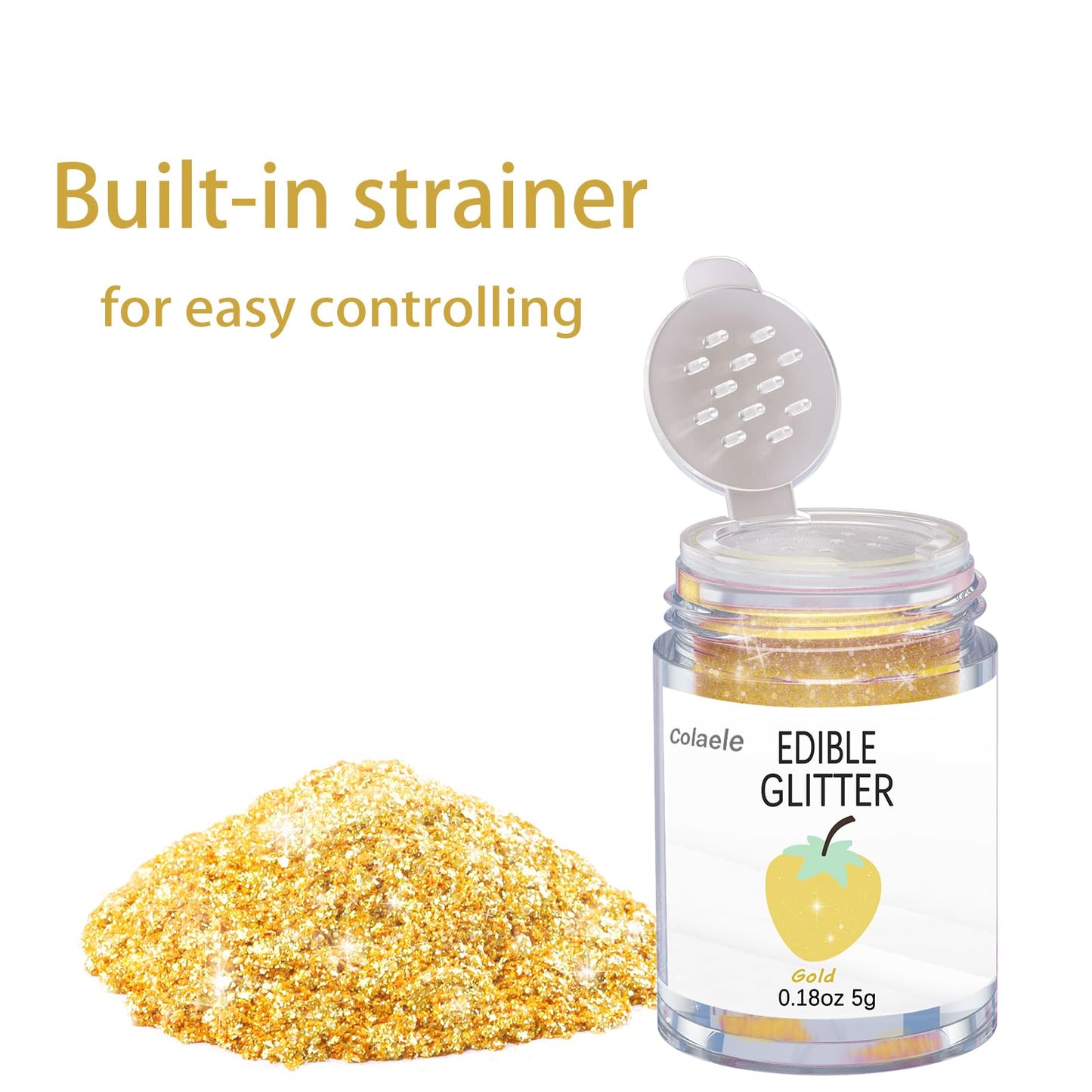 Colaele Gold Edible Glitter Powder, Food Grade Luster Dust for Cakes & Drinks, 5g