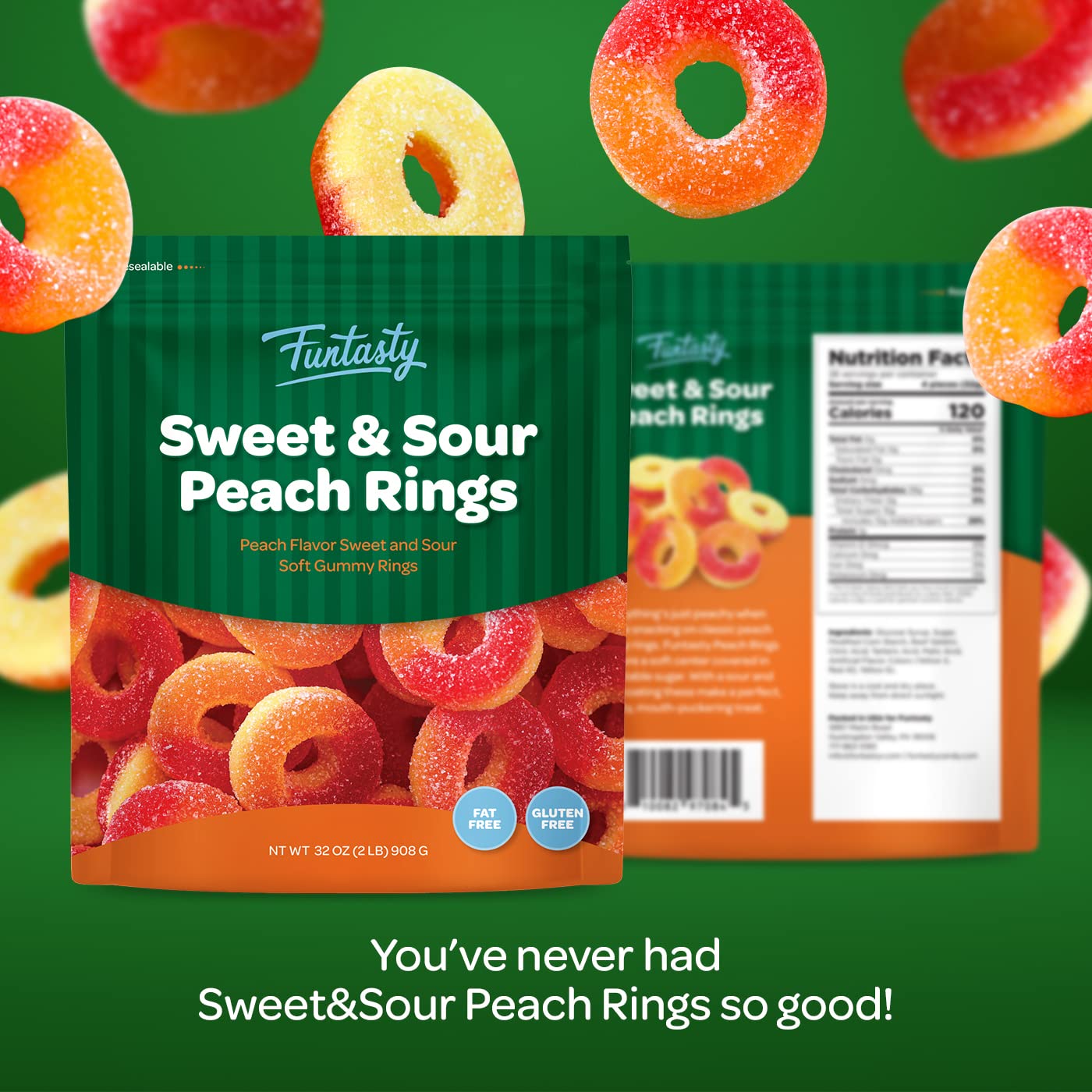 Peach Rings - 2 Pound Bulk Pack - Soft Gummy Candy - Sour And Sweet Classic Treat