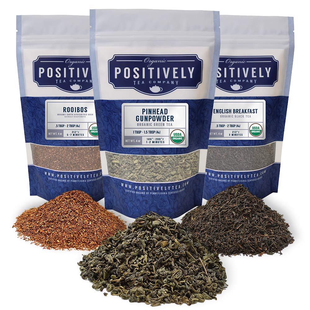 Organic Positively Tea Company Tea Variety Sampler, Loose Leaf, 4 Ounce, 3 Pack