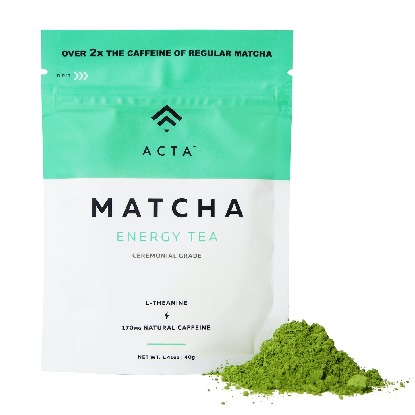 ACTA Matcha Energy Tea 40g  High Caffeine (170mg) Blend for Increased Focus & Clarity  Perfect Coffee Alternative Made with Ceremonial Grade Matcha Green Tea Powder from Japan
