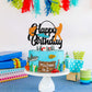 YOYMARR Fish Cake Topper Happy Birthday Sign, Black Glitter Decor, 7.3 x 5.9 for Fisherman Themed Party