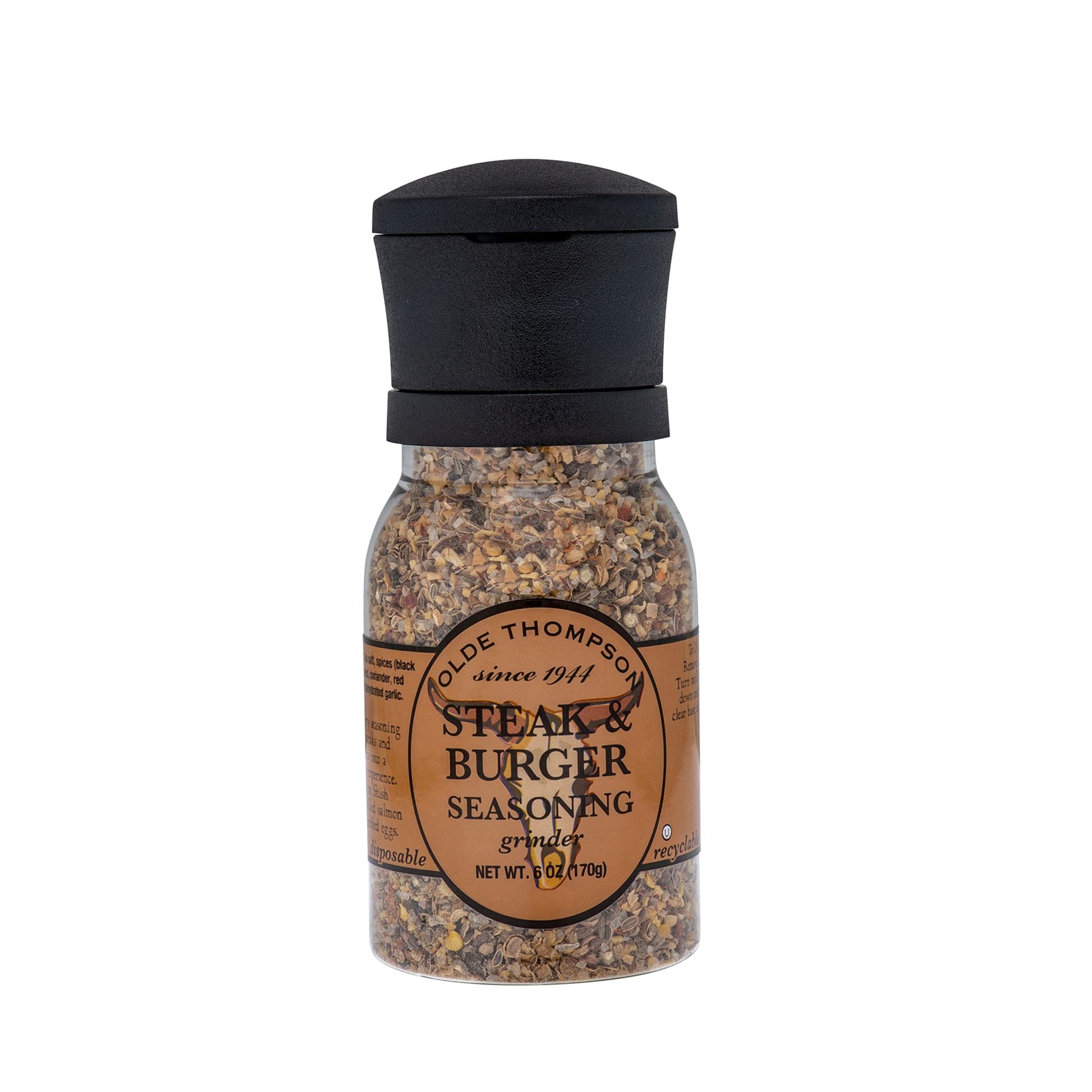 Olde Thompson Steak & Burger Seasoning Grinder, Savory Blend For Grilling, 6 Ounce