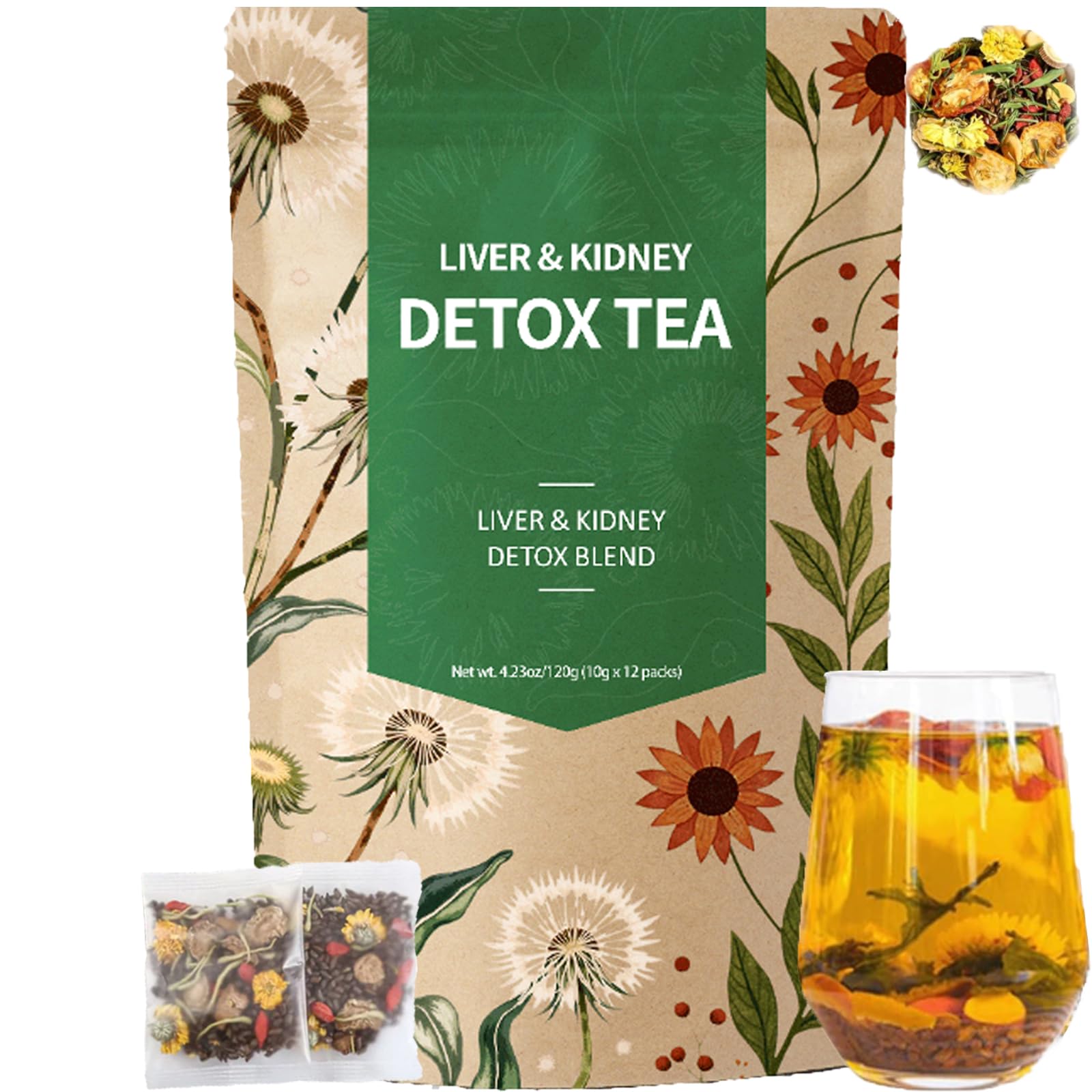 Liver & Kidney Detox Tea - Dandelion Wolfberry Tea  7 Herbal Ingredients Blend  Goji Berry Chrysanthemum Chinese Cassia Seed Kidney Cleanse (1)