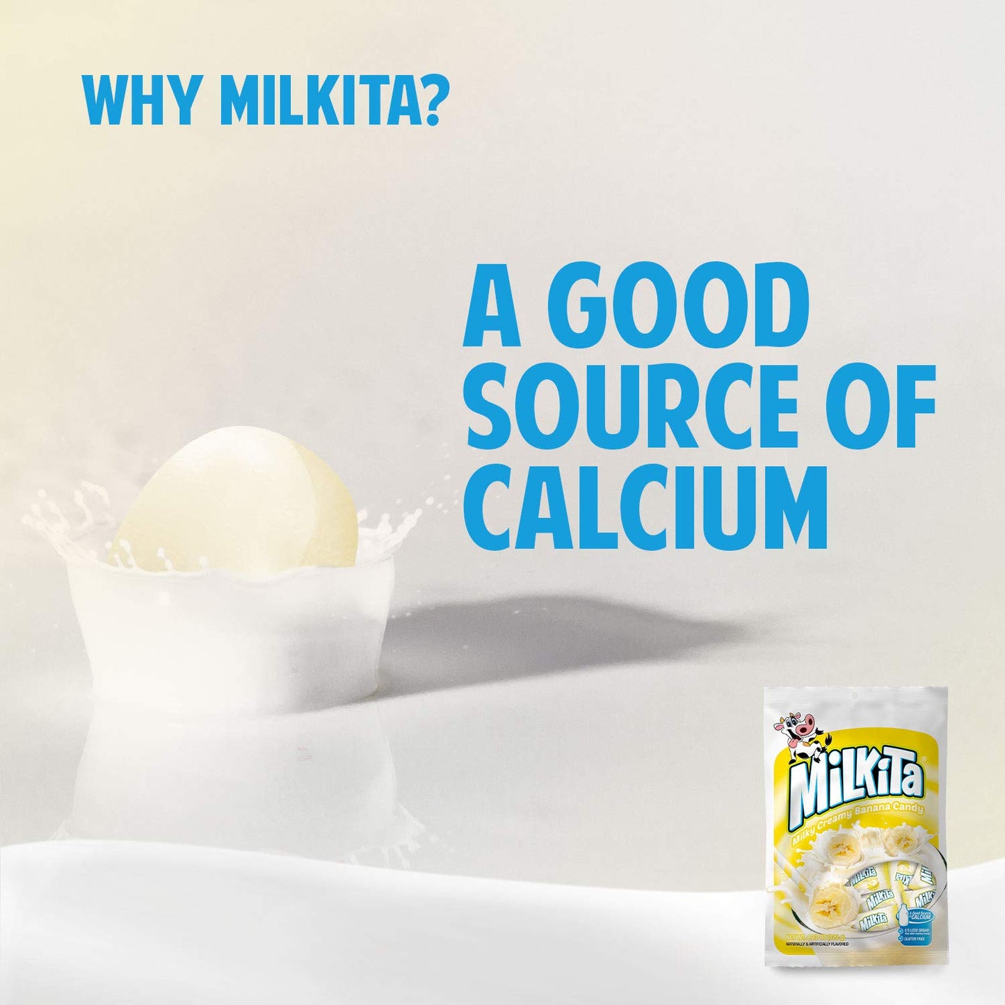 Milkita The Real Milk Candy, Gluten Free Chewy Candies With Calcium & Real Milk, Zero Trans Fat, Low-Sugar, Banana Flavor, 25 Pcs