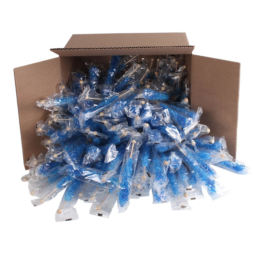 Extra Large Rock Candy Sticks: 144 Blue Rock Candy Sticks - Blue Raspberry - Individually Wrapped for Weddings, Bridal Showers, Receptions, Candy Buffet, Party Favors, Old Fashioned Espeez Bulk Candy