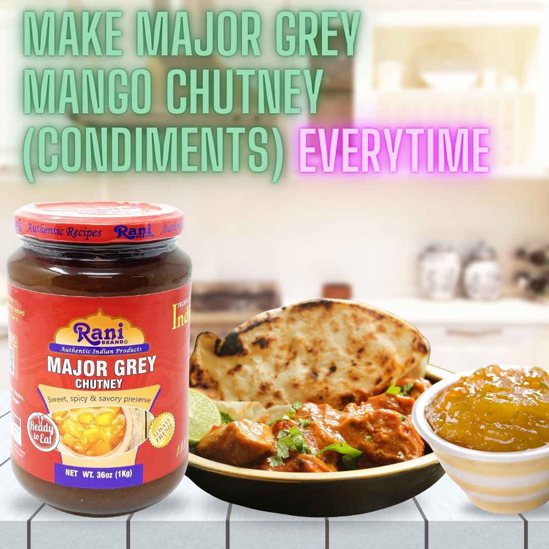 Rani Major Grey Mango Chutney (Indian Preserve) 36Oz (2.2Lbs) 1Kg Value Pack, Glass Jar, Ready To Eat, Vegan, Pack Of 5+1 Free ~
