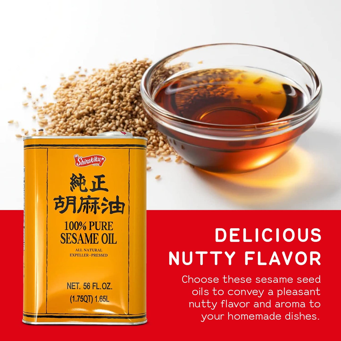 Shirakiku Pure Japanese Sesame Seed Oil - Premium, Low Carb, Expeller Pressed And Rich Flavor Natural Sesame Seed Oil - Perfect For Authentic Oriental Asian Cuisine (Toasted) - 56 Fl Oz