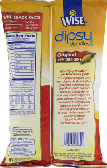 Wise Foods Original Dipsy Doodles Wavy Corn Chips, 9.25 oz Bag, Pack of 4