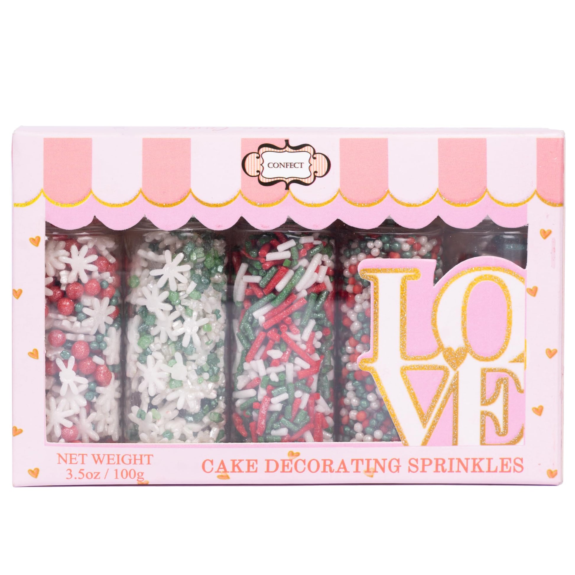 Confect Christmas Sprinkles | Christmas Sprinkles - Snowflakes In Red, Green & White I Confetti Pearls & Sparkling For Dessert D
