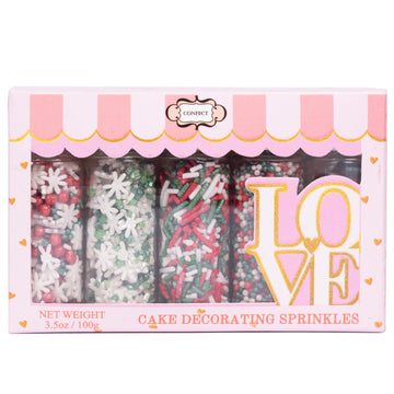 Confect Christmas Sprinkles | Christmas Sprinkles - Snowflakes In Red, Green & White I Confetti Pearls & Sparkling For Dessert D