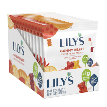 Lilys Gummy Bears, Assorted Fruit Flavored, No Sugar Added, 1.8 oz (12 Count), Multicolor