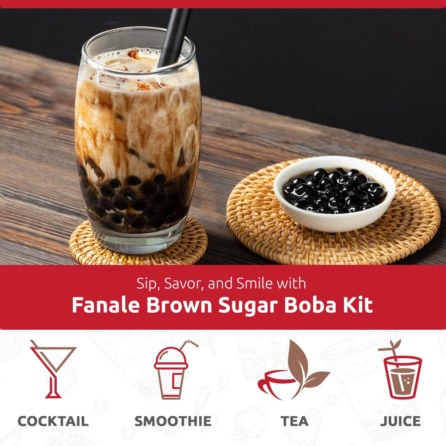 Fanale Brown Sugar Boba Tea Kit With Boba Pearls, Us Boba Co Tapioca Pearl Made In Usa 1 Pound, Brown Sugar Boba Milk Tea, Hand