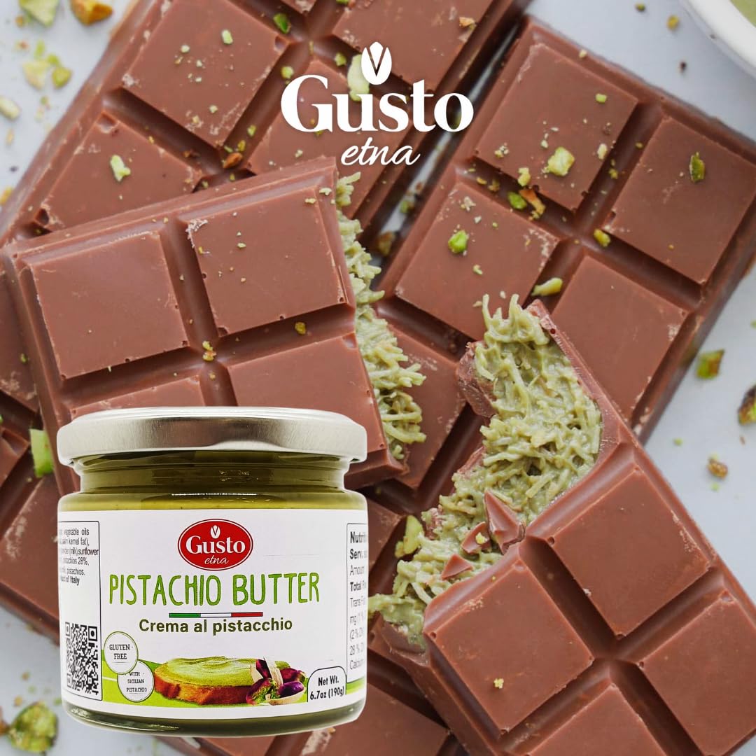 GUSTO ETNA Pistachio Butter Sweet Spread, 2 Pack x 6.7 oz, Rich & Nutty Cream Spread, Product of Sicily, No GMO
