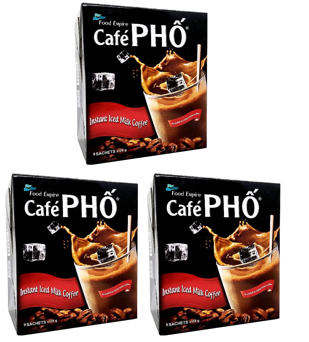 Cafe Pho Vietnamese 3In1 Instant Coffee Mix, Iced Milk Coffee, Cafe Sua Da, Single Serve Coffee Packets, Box Of 9 Sachets, Pack