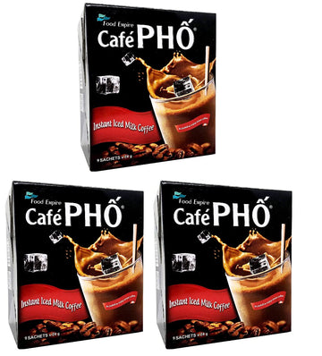 Cafe Pho Vietnamese 3In1 Instant Coffee Mix, Iced Milk Coffee, Cafe Sua Da, Single Serve Coffee Packets, Box Of 9 Sachets, Pack