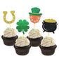 Moitkptt St Patricks Day Cupcake Toppers, 24 Pcs Four Leaf Clover & Leprechaun Hat Mix A
