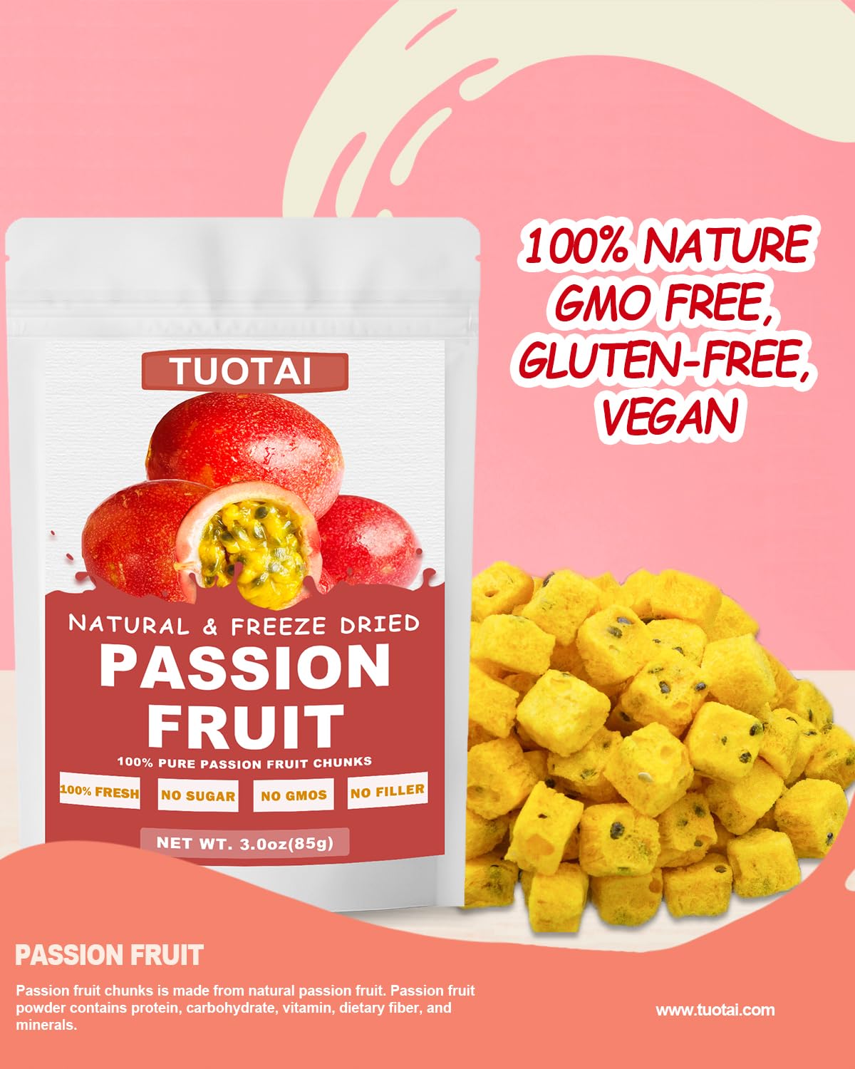 Freeze Dried Passion Fruit, 3 Ounces, Passion Fruit Chunks For Cake, Drinks And Baking Food