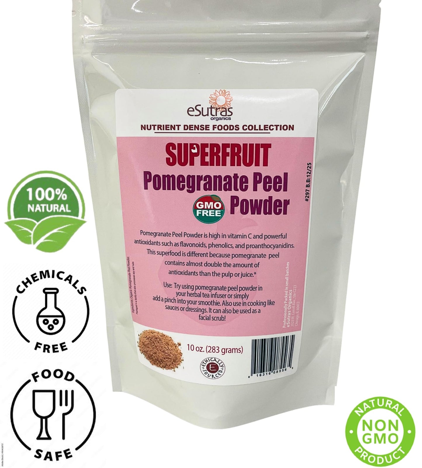 eSutras Organics Pomegranate Peel Powder Superfood, 10 Ounce
