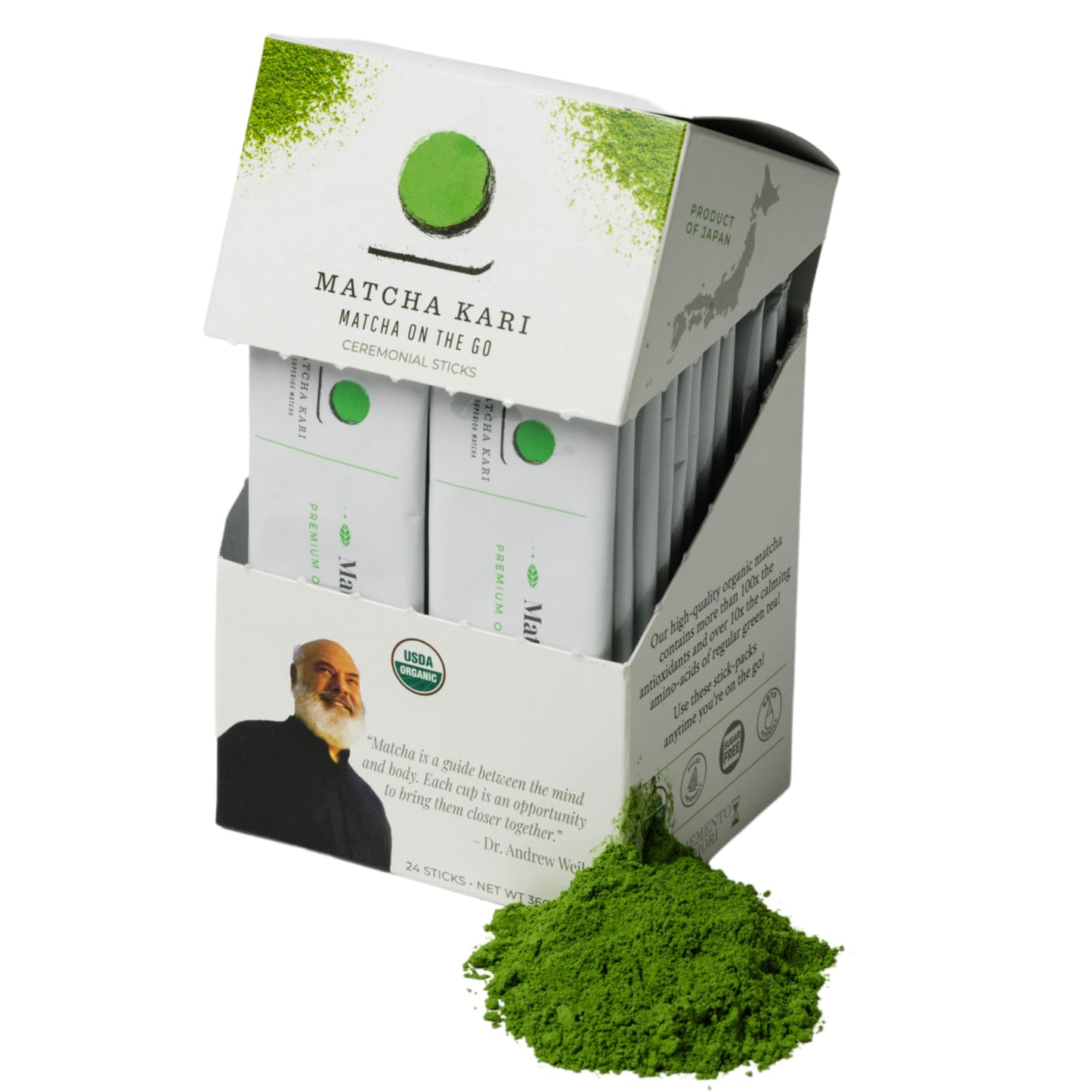 Matcha Green Tea Powder Single Serving Sticks, Dr. Weils Ceremonial Organic Matcha Powder Singles Packets - Individual Tea Packets (24)