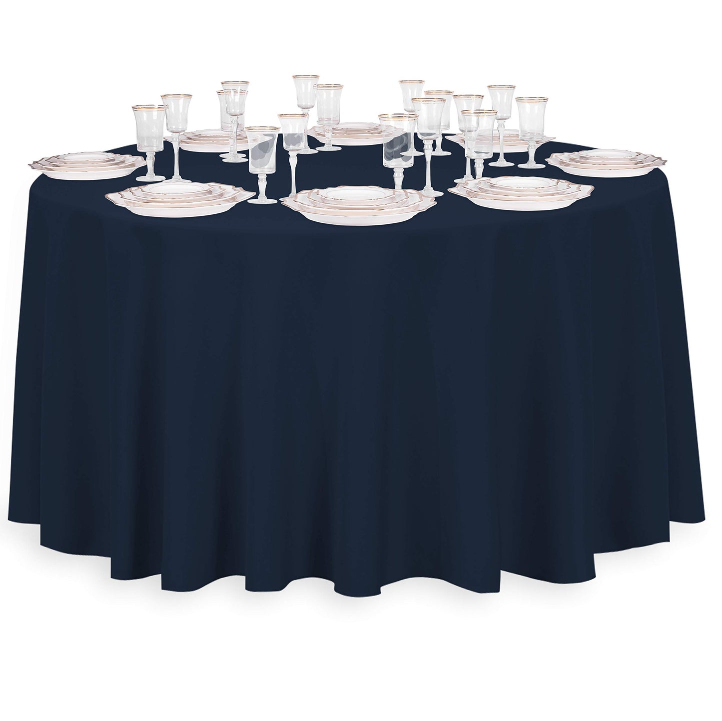 Linentablecloth 120-Inch Round Polyester Tablecloth Navy Blue