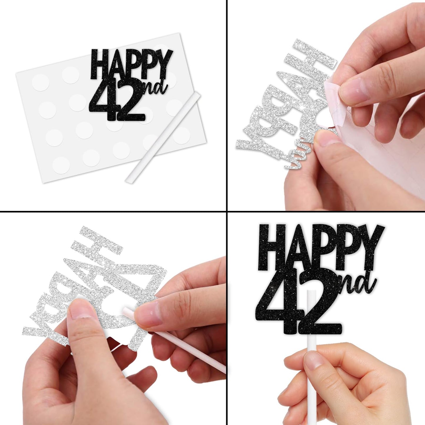 18Pcs Black Glitter Happy 42Nd Dessert Cupcake Topper Pick For Funny Legend Since 1983 Theme Decor Supplies Men Women Happy 42 B
