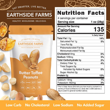 Earthside Farms Butter Toffee Peanuts, Candied Peanuts, Low Sugar Keto Snack, Non Gmo, Plant Protein, Vegan, Whole, Natural, Sup