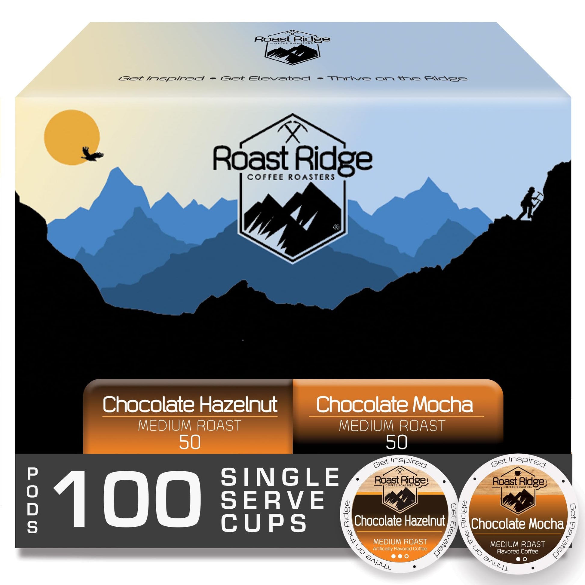 Roast Ridge Single Serve Coffee Pods, Medium Roast Variety Pack, 100 Count (50 Chocolate Mocha, 50 Chocolate Hazelnut)