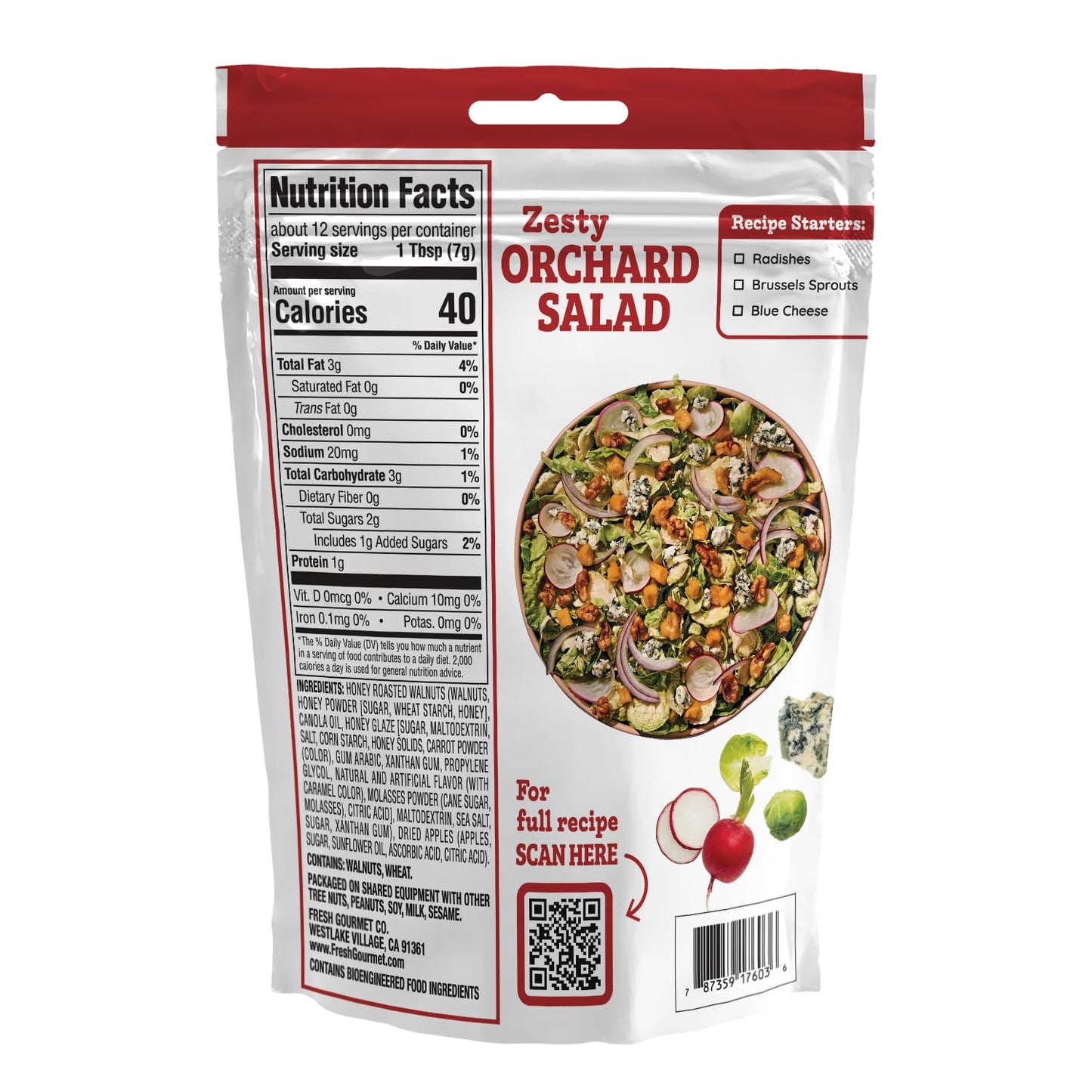 Fresh Gourmet Walnut Apple Salad Topping, 3Oz, 9-Pack - Crunchy & Sweet Topping For Salads, Oatmeal, Yogurt, Bowls & More - Rese