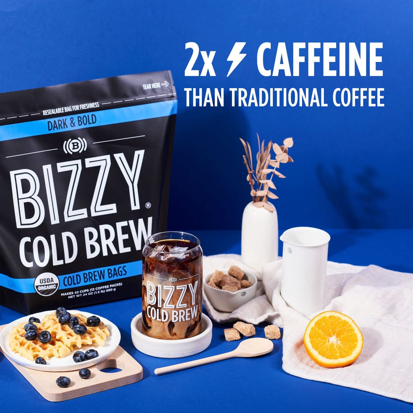 Bizzy Organic Cold Brew Coffee | Dark & Bold Blend | Coarse Ground Coffee | Dark Roast | Micro Sifted | Specialty Grade | 100% Arabica | Brew Bags | 12 Count | Makes 42 Cups