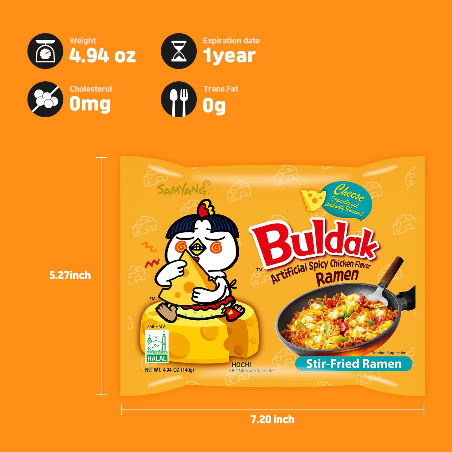 Samyang Buldak Carbo Korean Hot Spicy Chicken Stir Fried Ramyun 4.58 oz (Pack of 40)