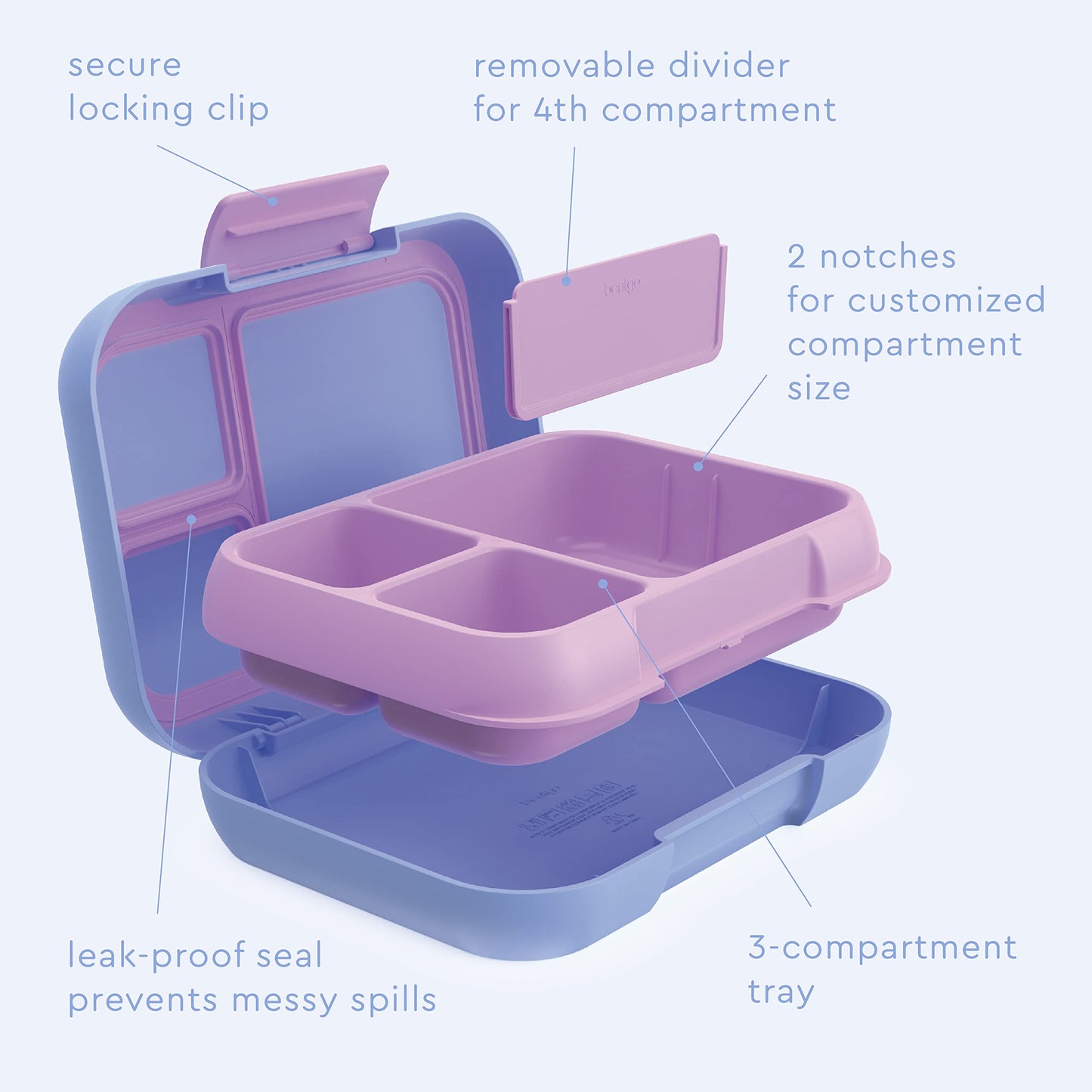 Bentgoa Pop - Leak-Proof Bento-Style Lunch Box With Removable Divider For 3-4 Compartments - Perfect For Kids 8 And Teens, Micro