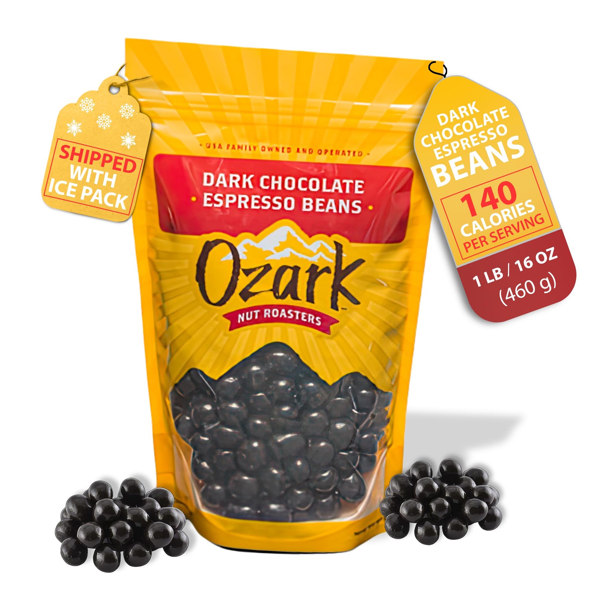 Ozark Nut Roasters  Dark Chocolate Espresso Beans  Coffee-Flavored Snacks  World-Class Gourmet Candied Nuts  16 Oz  Pack Of 1