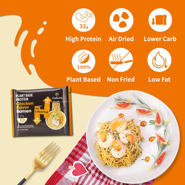 Hethstia High Protein Ramen Soup- 6 Pack Instant Ramen Chicken Flavor, Plant-Based Protein (32G), Vegan, Vegetarian, Non-Gmo, Lo