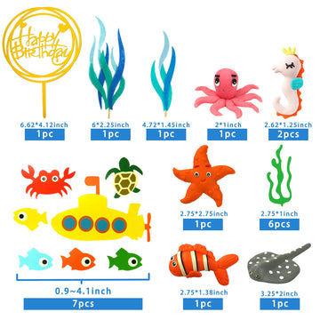 22 Pcs Sea Ocean Theme Birthday Cake Decoration Toppers Ocean Animals Sea Cake Decorations For Under The Sea Theme Baby Shower B