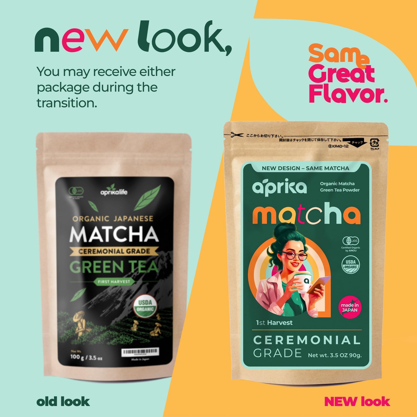 Aprikalife Organic Matcha Powder, Usda & Jas Certified, No Sugar Added, Authentic Japanese Ceremonial Grade Matcha Green Tea Powder, 3.5 Oz/100G