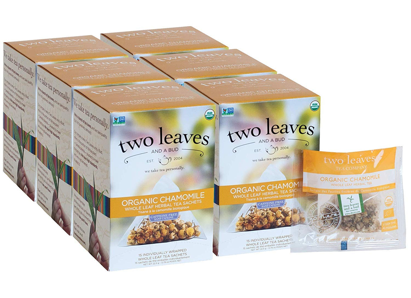 Two Leaves and a Bud Organic Chamomile Tea Bags, Naturally Caffeine Free, 15 Count (Pack of 6)