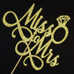 Miss To Mrs Cake Topper, Glitter Wedding Engagement Bridal Shower Bachelorette Party Decorations Supplies, Gold