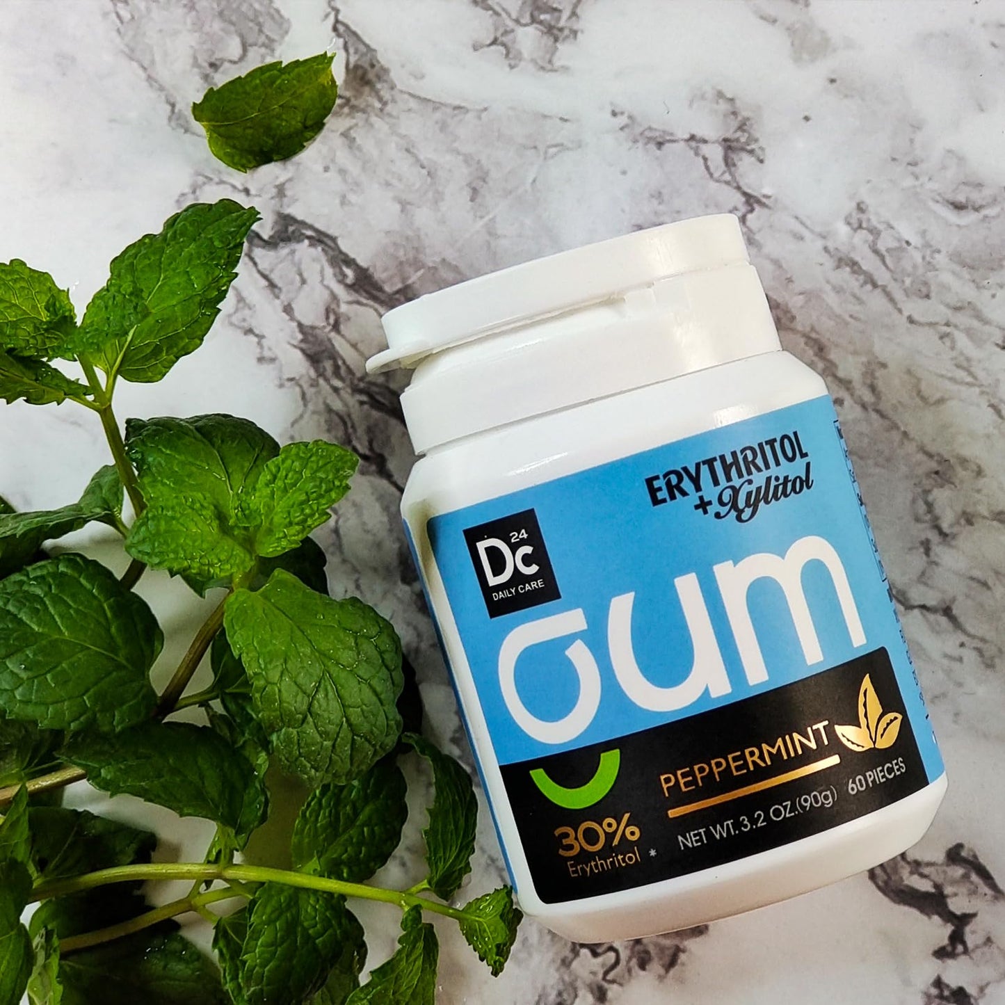 DC24 DAILY CARE Xylitol Chewing Gum, Sugar-Free, Natural Peppermint, 60 Count (Pack of 1)