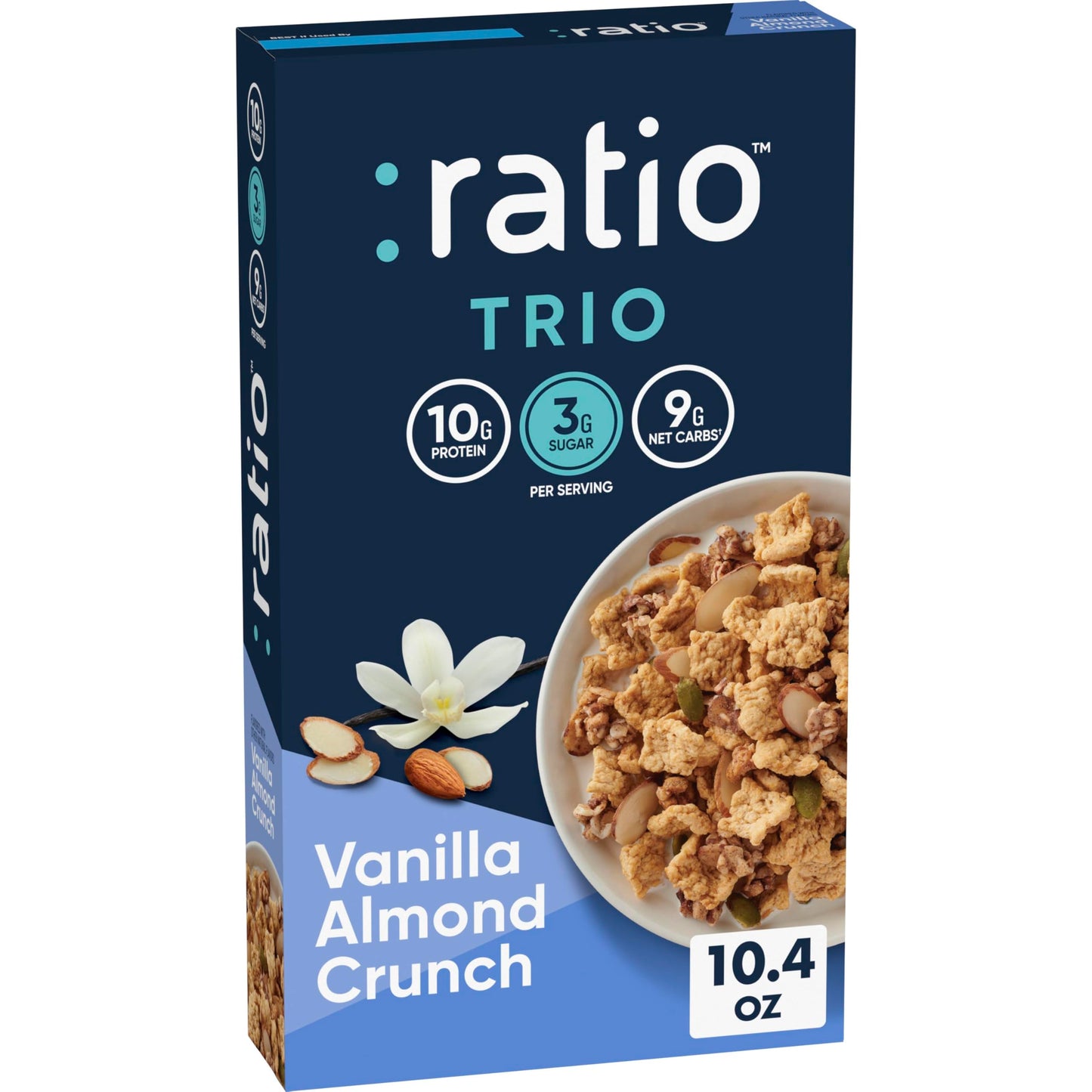 Ratio Trio Vanilla Almond Crunch Cereal  10G Protein  Keto Friendly  10.4 Oz