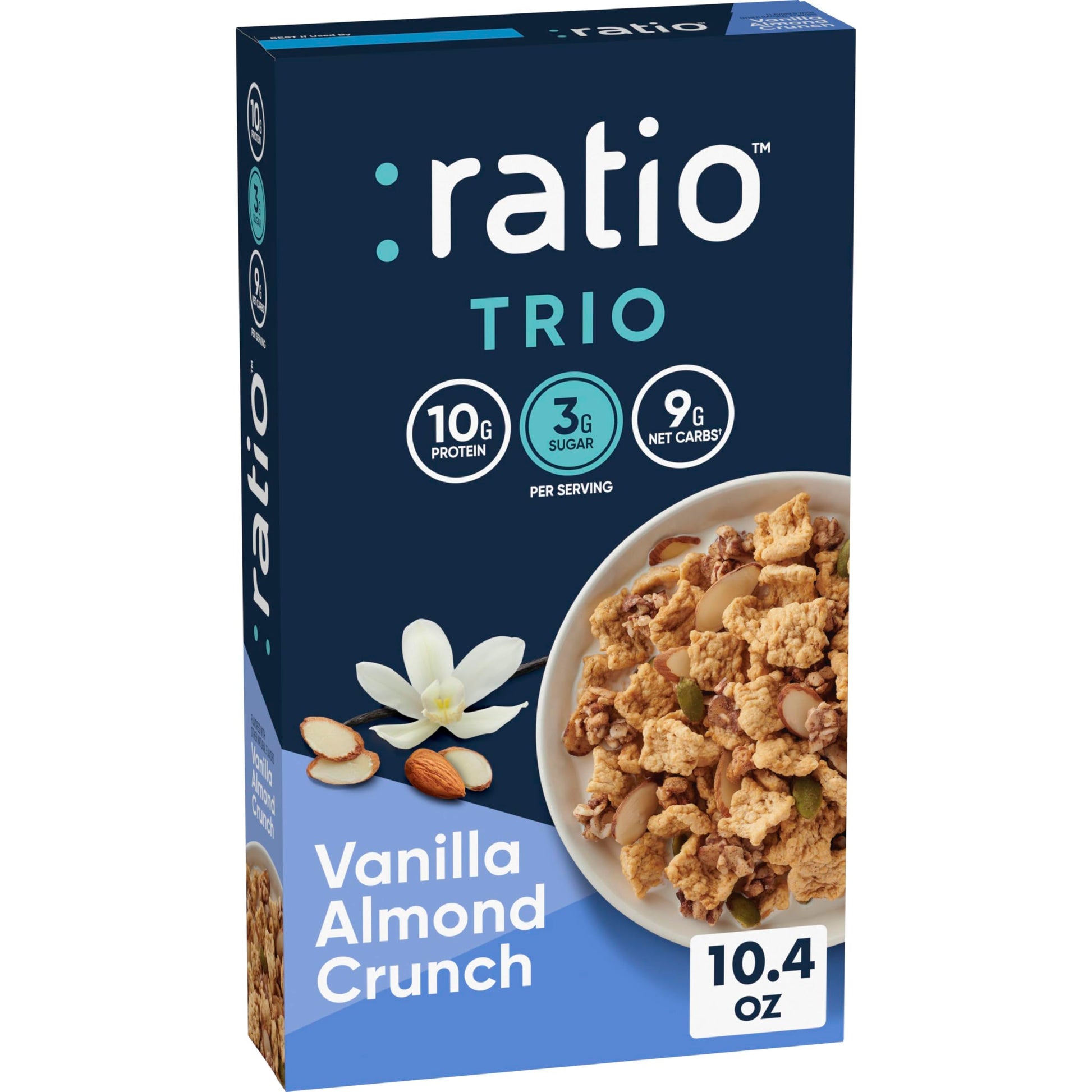 Ratio Trio Vanilla Almond Crunch Cereal  10G Protein  Keto Friendly  10.4 Oz