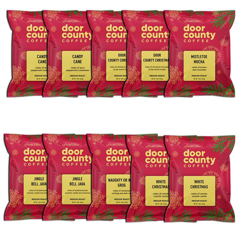 Gourmet Flavored Holiday Coffee Sampler Pack - 10 Bags of Unique Flavored Coffees - 100% Specialty Grade 1 Arabica -1.5 oz Full-