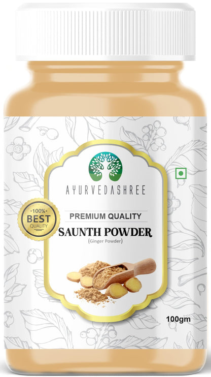 AYURVEDASHREE Ginger (Adarak) Powder Ground, Spice 100gm PET Jar | All Natural | Vegan | NON-GMO | Indian Origin | Saunth Powder