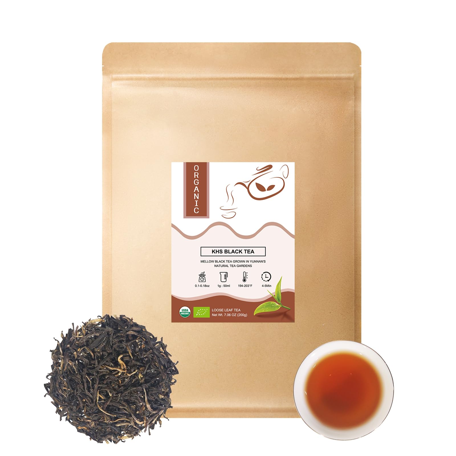 Khs English Breakfast Black Tea, 7.06 Oz Loose Leaf Black Tea, Organic Black Tea For Hot Or Iced, Usda Yunnan Black Tea Leaves,